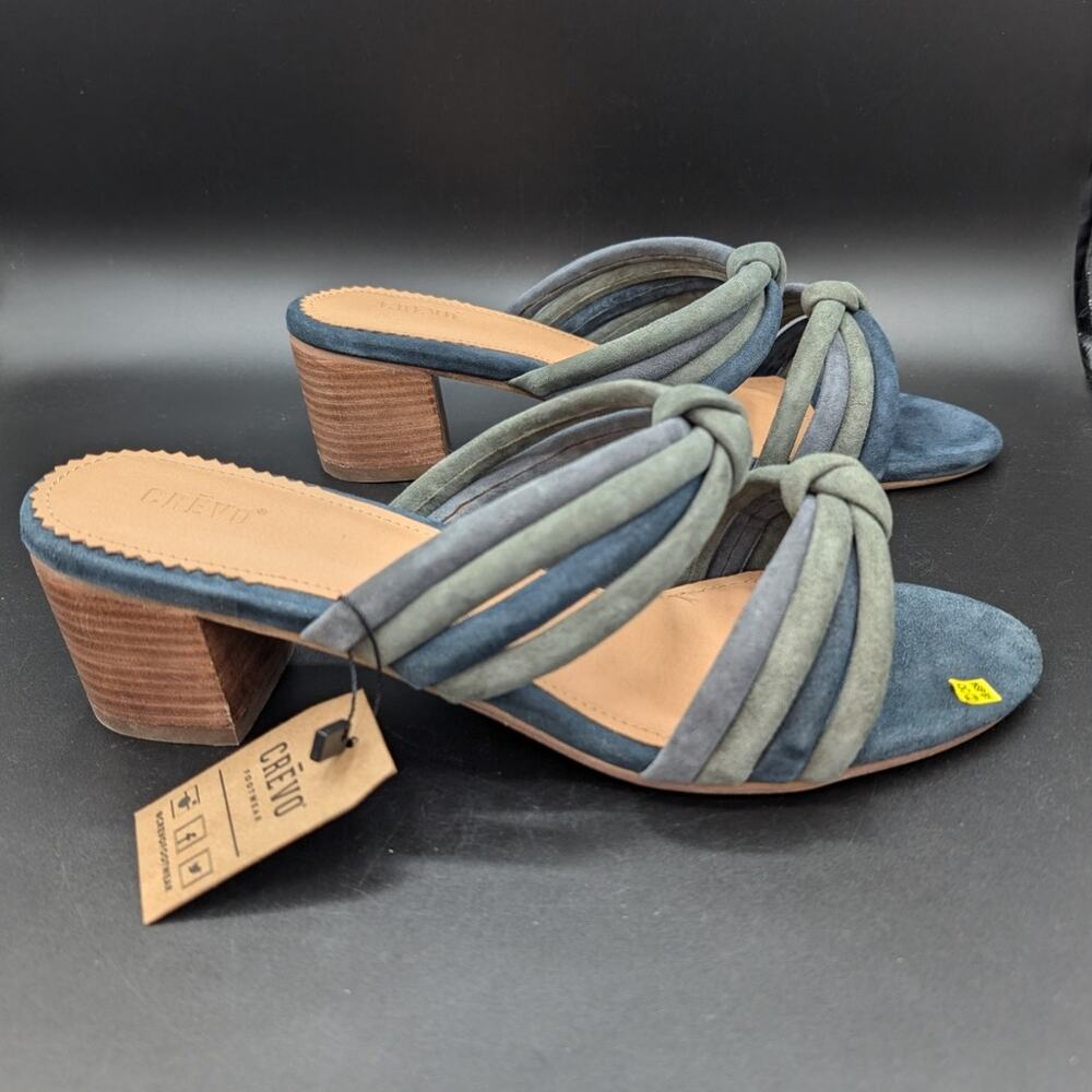 Crevo Sandals Womens 11 Dusty Blue Leather Chunky heel Slip on Shoes Boho Rubie